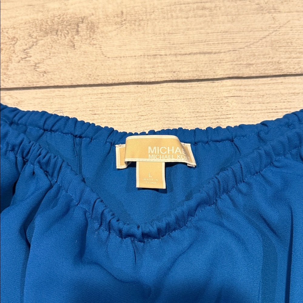Women’s Michael by Michael Off the Shoulder Ruffled Top size L royal blue - Picture 6 of 11